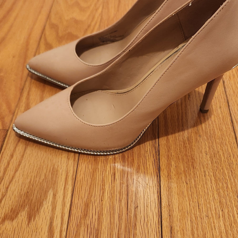 BCBG Nude Heels with Silver Trim